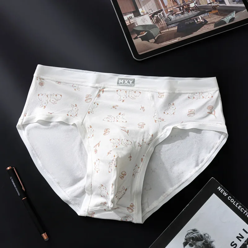 Men Sexy Briefs Sissy Lingerie Ice Silk Floral Print Panties U Convex Pouch Underwear Thin Daily Underpants Calzoncillos Hombre