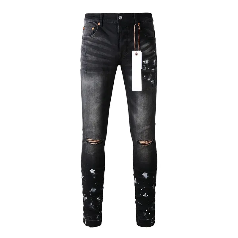 Men's Distressed High Street School Boys Fashion American Style Stretch Skinny Fit Ripped Jeans