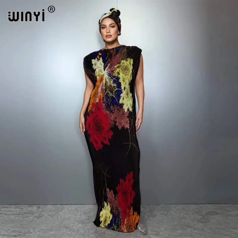 Pleated Elastic Slim Dress Women Crumple Design Pleated Luxury Abaya Muslim Party Dress Poncho for Women Beach Wear Kaftan