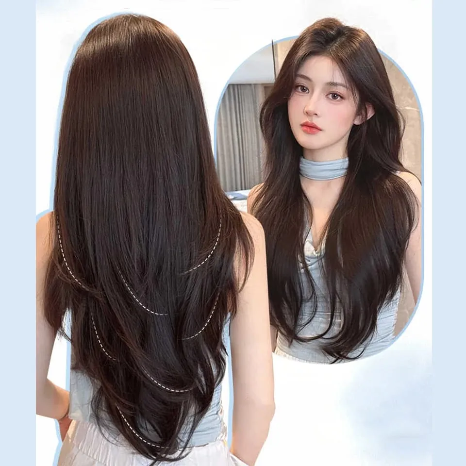 26Inch Synthetic Long Straight Layered V-Shaped Clip-in Hair Extension 4 Clip Heat Resistant Hairpiece for Women Daily Party