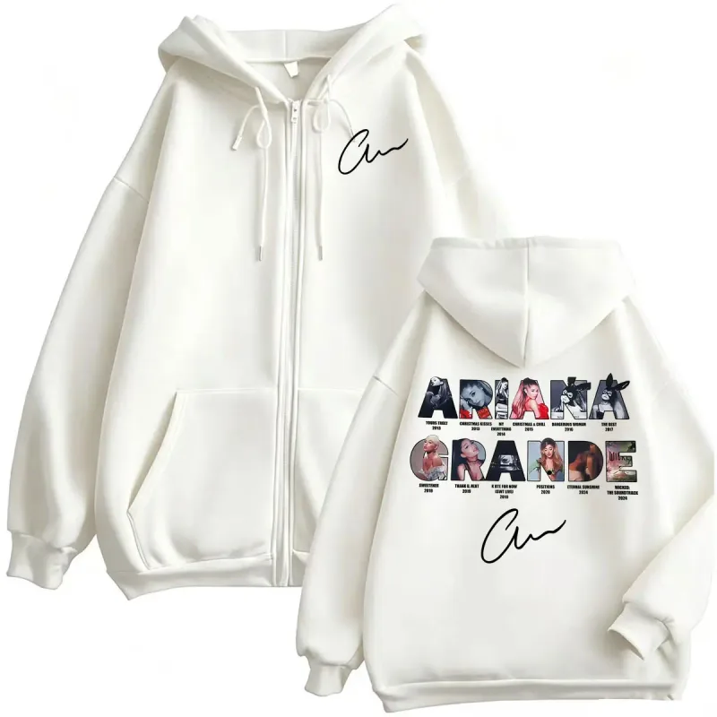 Ariana Grande Music Album Zipper Hoodies Men Women Harajuku High Street Jacket Sweatshirt Coats Fleece Long Sleeve Zip Up Hoodie
