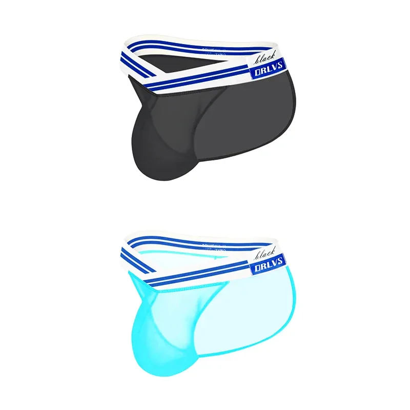 Men's Ice Silk Ultra-Thin Barely-There Mesh Sheer Briefs, Striped V-Shape Elastic Waistband Summer Daily Commute Underwear