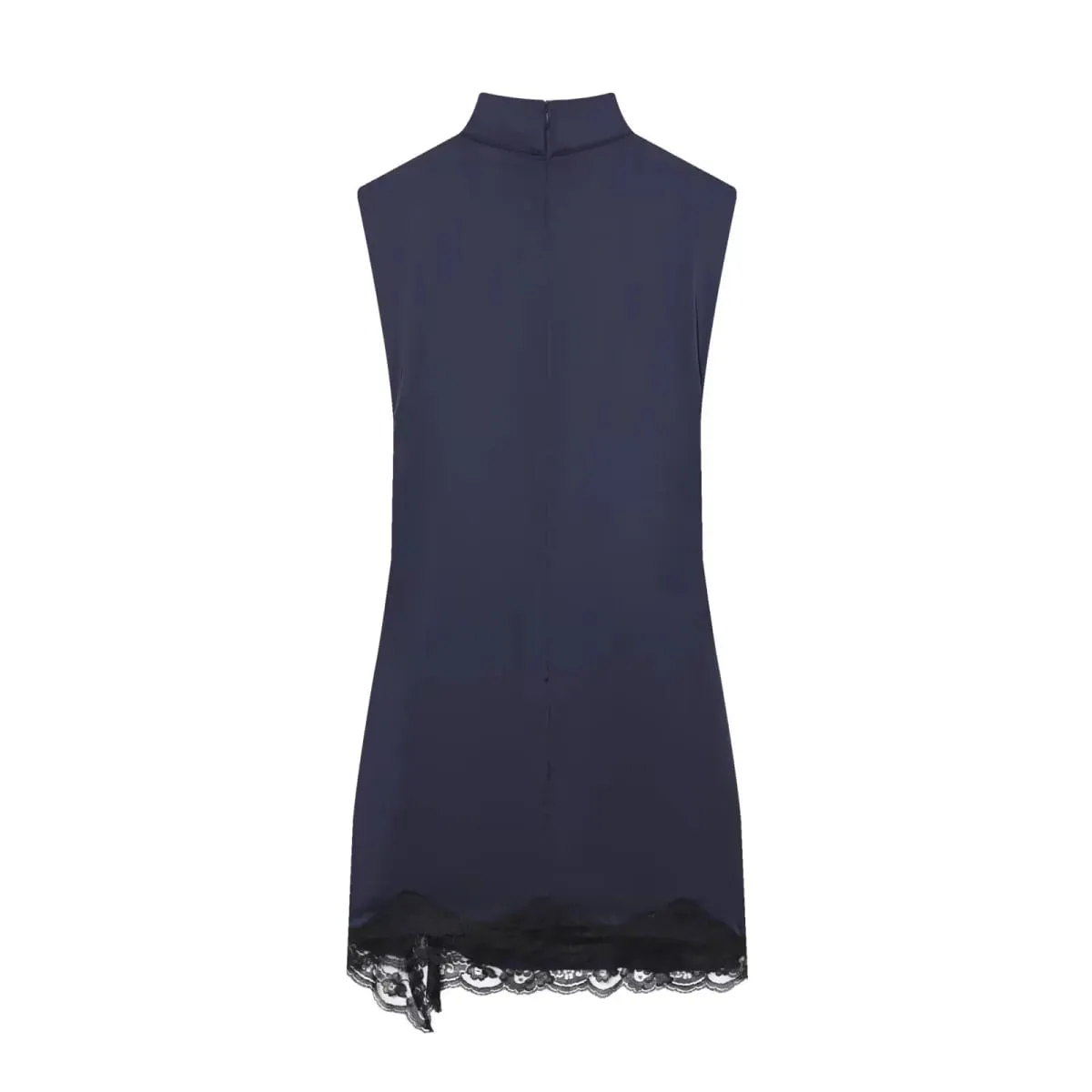 Satin dresses women's clothing fashion back zip hem lace patchwork slit sexy nightclub mini dress chic French Evening