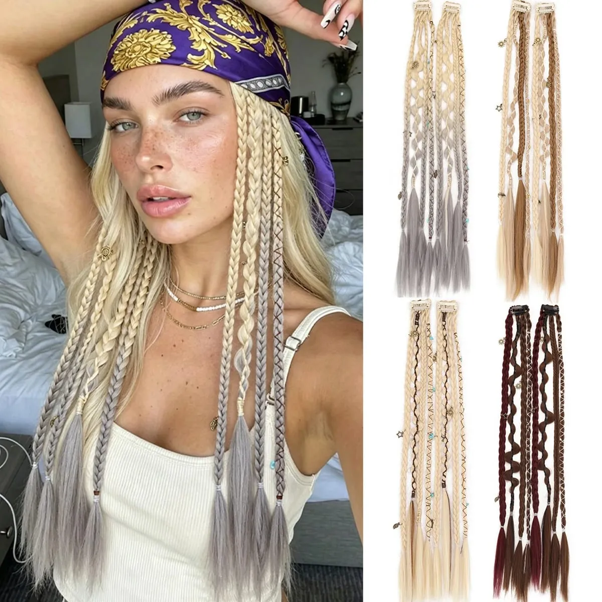 20 Inches Bohemia Clip in Hair Extensions Handmade Synthetic Weaving Clip-on Long Braid Fairy Hair Extensions for Women