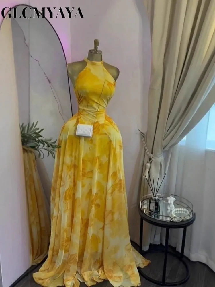 Women Printed Sleeveless with Sashes Fit and Flare A-line Maxi Dress 2026 Streetwear Beach Holiday Long Dresses Vestido — image 2