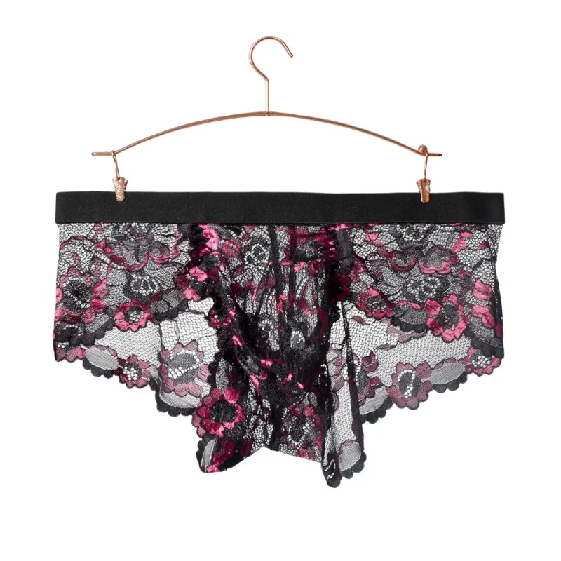 Biancheria intima sexy in pizzo Liscio Mutandine da uomo a sacchetto Prospettiva Slip da uomo floreali sottili Tentazione Mutande traspiranti a vita bassa in rete