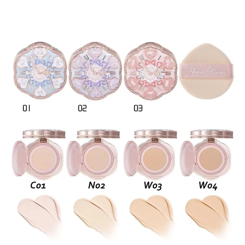 Flower Knows Bunny Garden 4-Piece Makeup Set Cushion BB Cream Liquid Lipstick Easy-Apply Blush Waterproof Eyeliner Cosmetics Kit