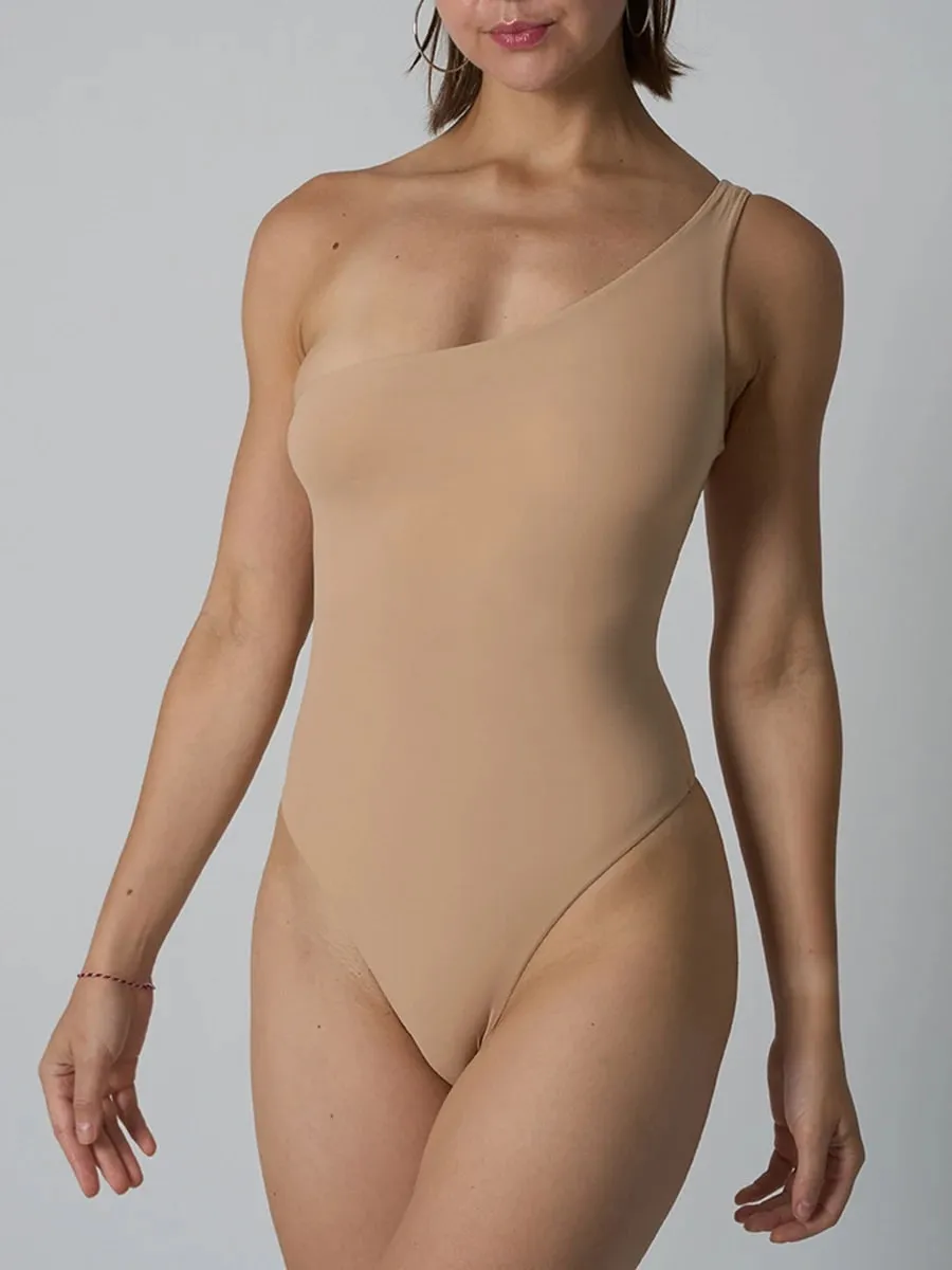 Diagonal Shoulder Jumpsuit Women's Solid High Elasticity Thin Shapewear Bodysuit Female Fashion Streetwear Slim Sports Underwear