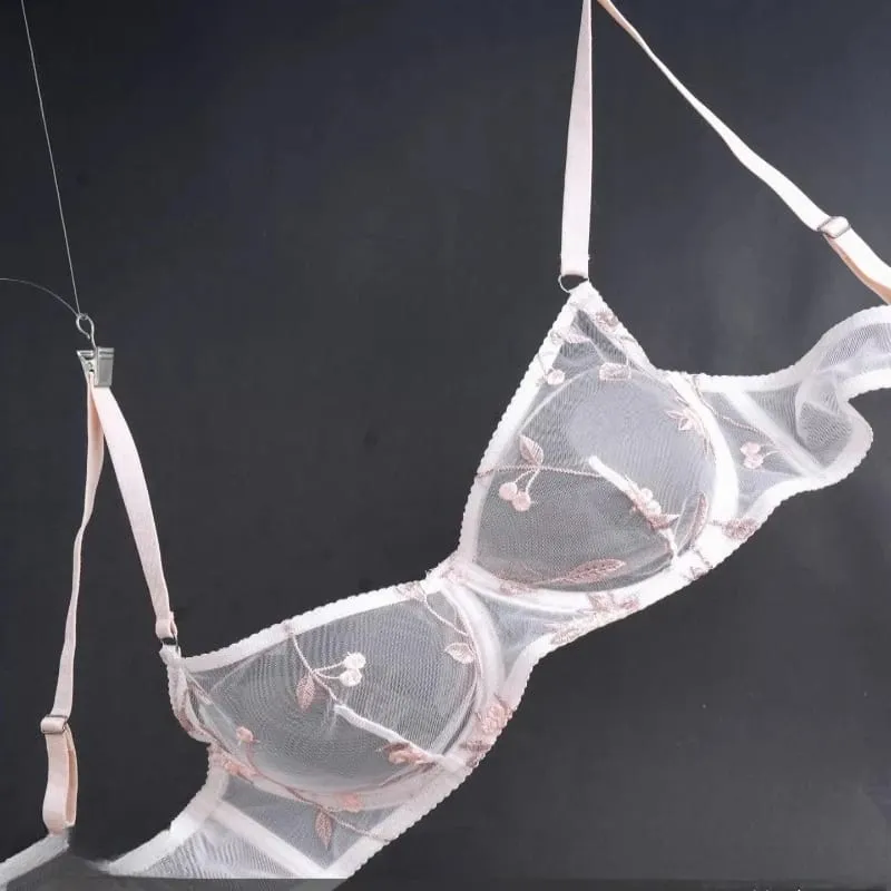Modest European Lace Sheer Embroidery Underwire Bra Set Minimizer Anti-Sagging Support Big Bust Comfort Lingerie S-XL