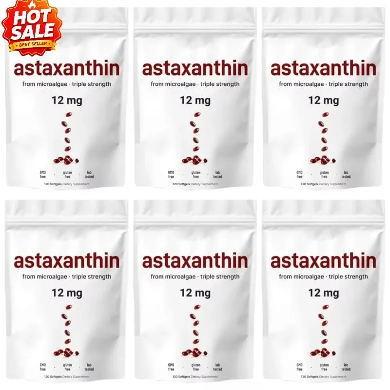Astaxanthin 12 Mg Gelatin Softgels From Microalgae Antioxidant Support Gluten Free GMO Free Easy To Swallow 120 Softgels