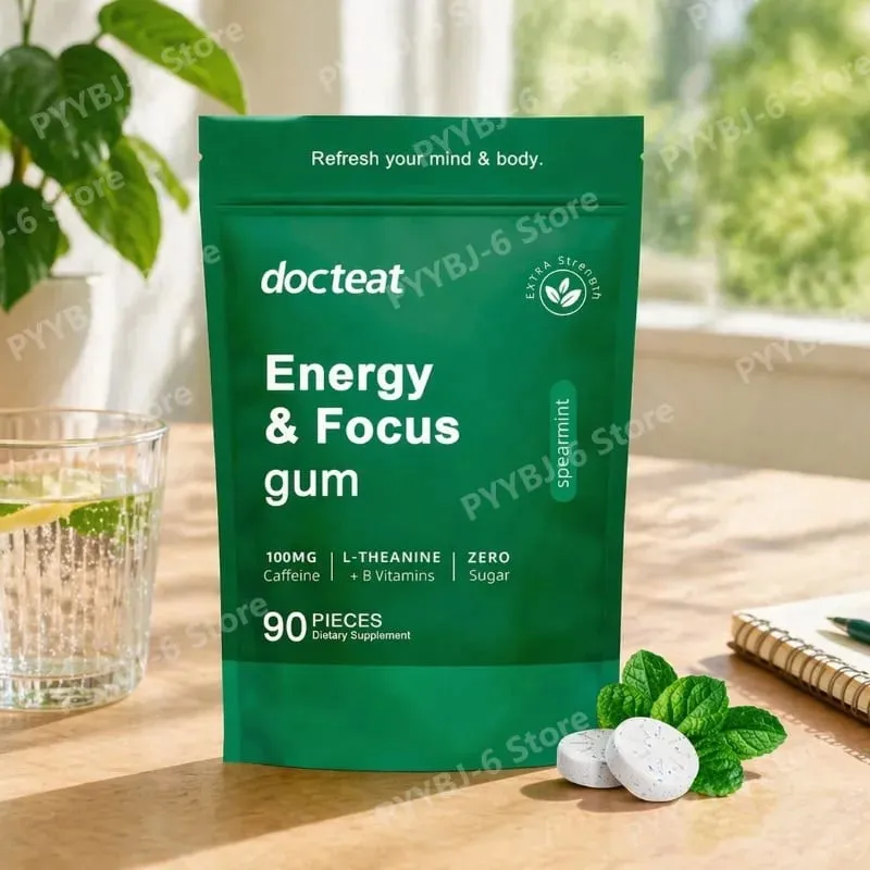 Energy & Focus Gum with Caffeine L-Theanine B Vitamins &Green Coffee Extract Sugar Free Dietary Supplement for Adults90 Pieces — image 2