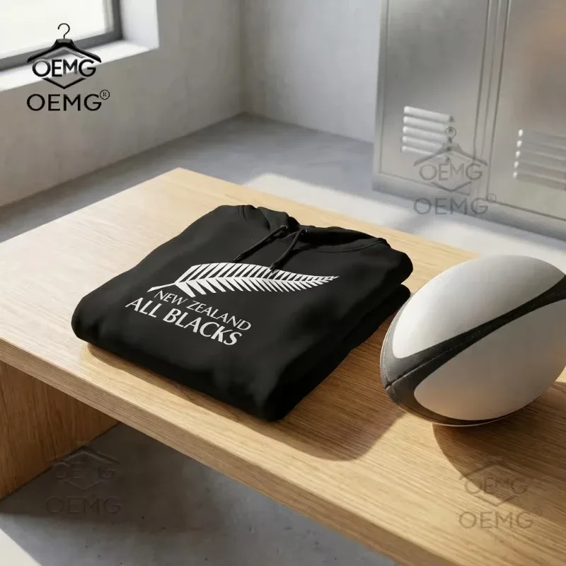 2026 Men's Oversized Polyester Hoodie with New Zealand All Blacks Feather Graphic Print Trendy Printed Large Size Sweatshirt