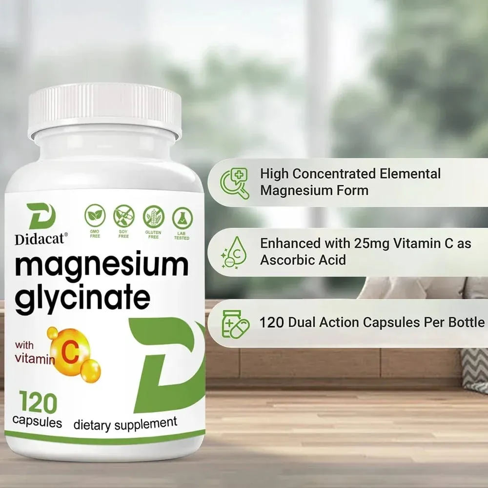 Magnesiumglycinat 1000 mg 120 vegetarische Kapseln – hochreines Spurenelement für die Gesundheit von Muskeln, Gelenken, Herz und Verdauung