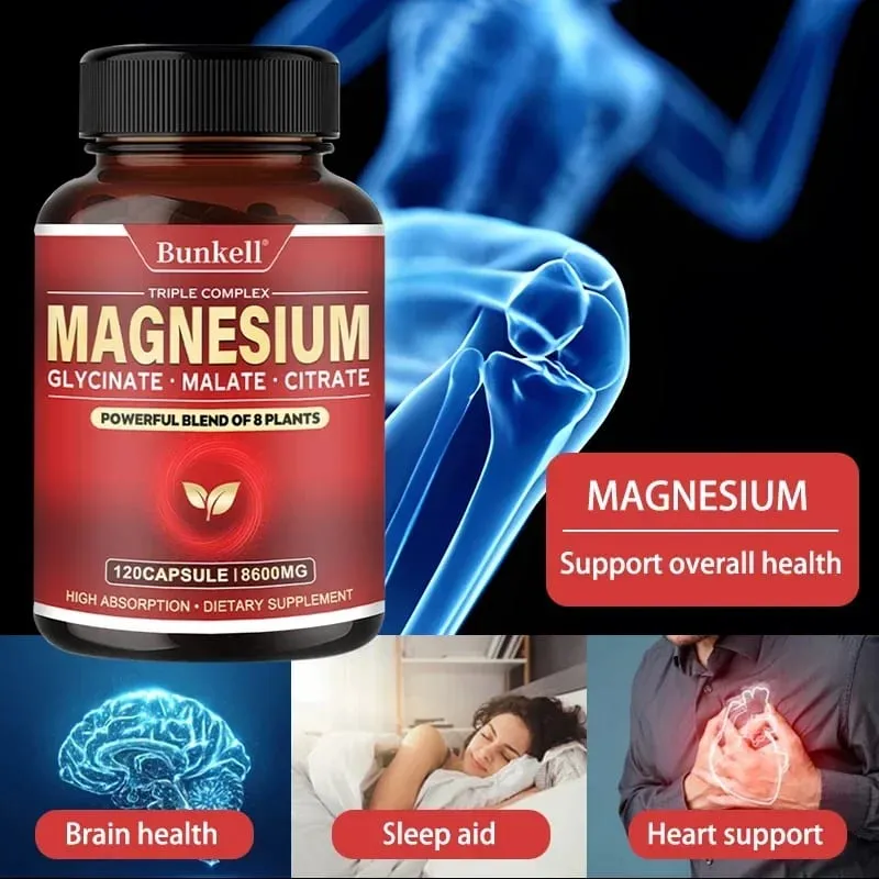 Citrato malato di magnesio glicinato ad alto assorbimento 100% chelato non OGM Vegetariano senza glutine 8 600 Mg 120 capsule