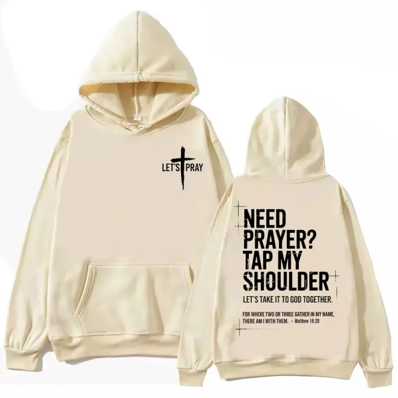 Need Prayer Tap My Shoulder Bible Verse Print Hoodie Fashion Vintage Hooded Sweatshirts Men Women Casual Loose Fleece Pullovers