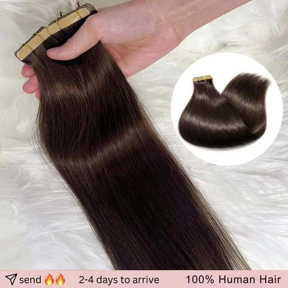 PU SKin Invisible Seamless Real Human Hair Tape in Hair Extensions Brazilian Dark Brown 16-24 Inch Remy Straight Hair 100% Human Hair For Women