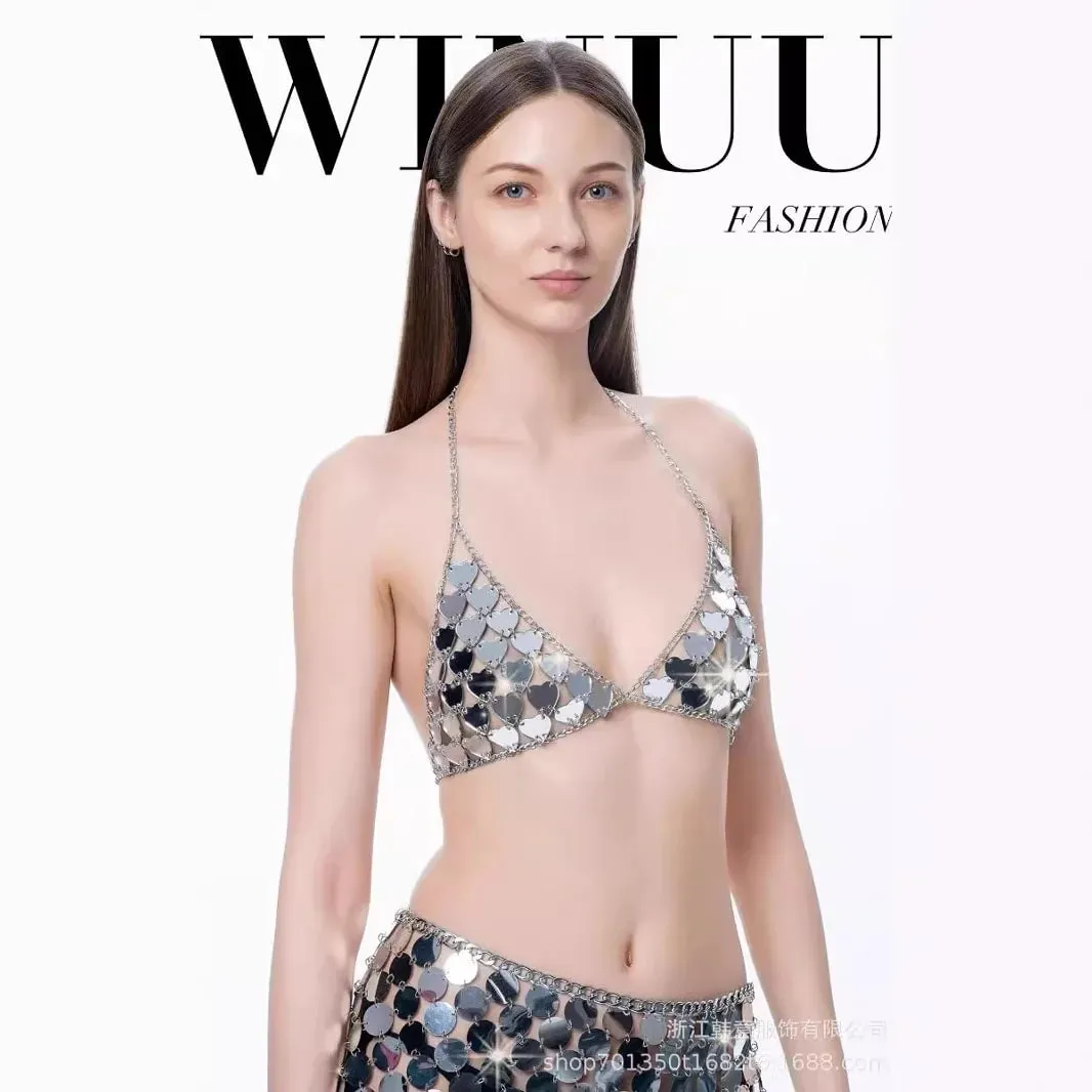 Sexy Sequin Dress Shiny Suspender Vest Party Nightclub Skirt Set — image 4