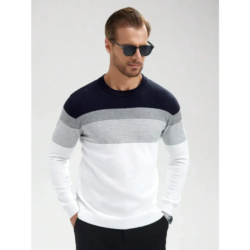 Fashion Autumn Casual Men's Sweater Round Neck Striped Slim Fit Knittwear Men's Sweaters Comfortable Pullovers Men Sweatshirt