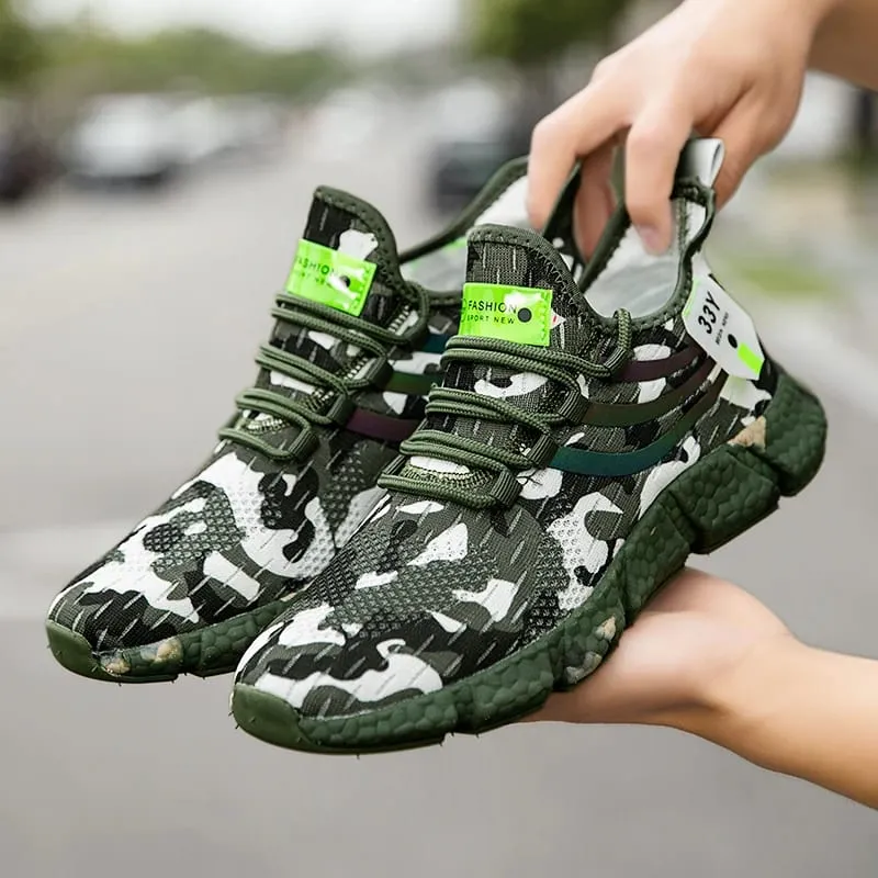 Men's Camouflage Green Sports Shoes Hiking Street Style Slip Outsole and Mesh Upper Series Urban Fashion Fitness Shoes 2025