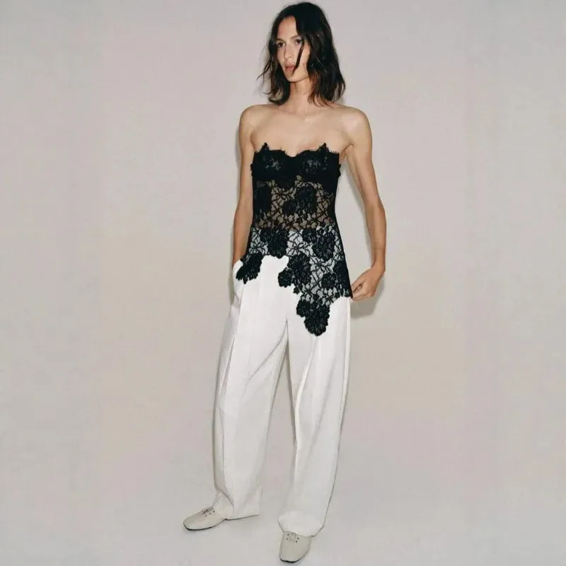 Y2k Sexy Tank Top Lace Splicing Sexy Cut-Out Backless Bodysuit Bodycon Camisole for Outerwear Openwork Corset Top T-shirt Trend