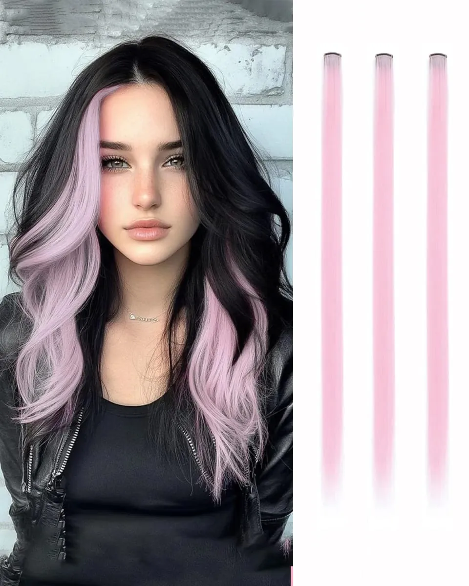 Synthetic 1-6pc Colored Hair Extensions Clip in Colorful Hair Extensions Rainbow Hair Extensions for Women Girls Hair Extensions