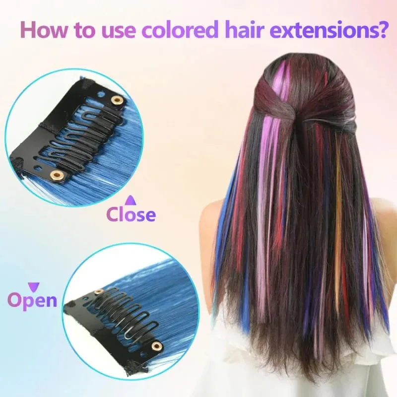 1 5 11 Pçs/lote Grampo em Extensões de Cabelo Multi-Cores Destaques Cabelo Sintético 22 polegada Rainbow Hairpieces para Meninas Mulheres 2030 — image 5