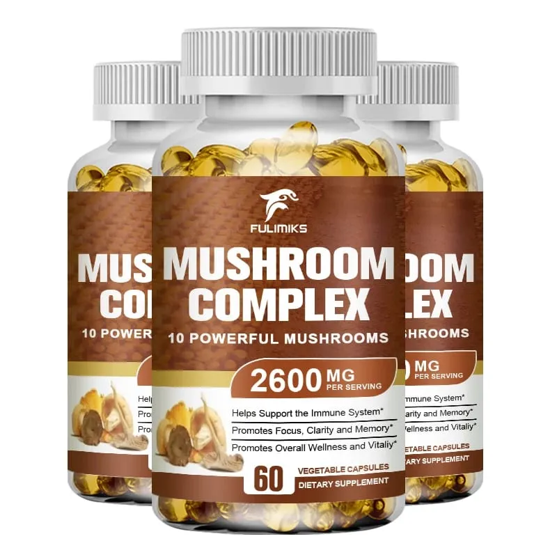 Organic Mushroom Capsules 2600MG with Lion's Mane Reishi & Cordyceps Supports Immunity Brain Focus Memory & Energy