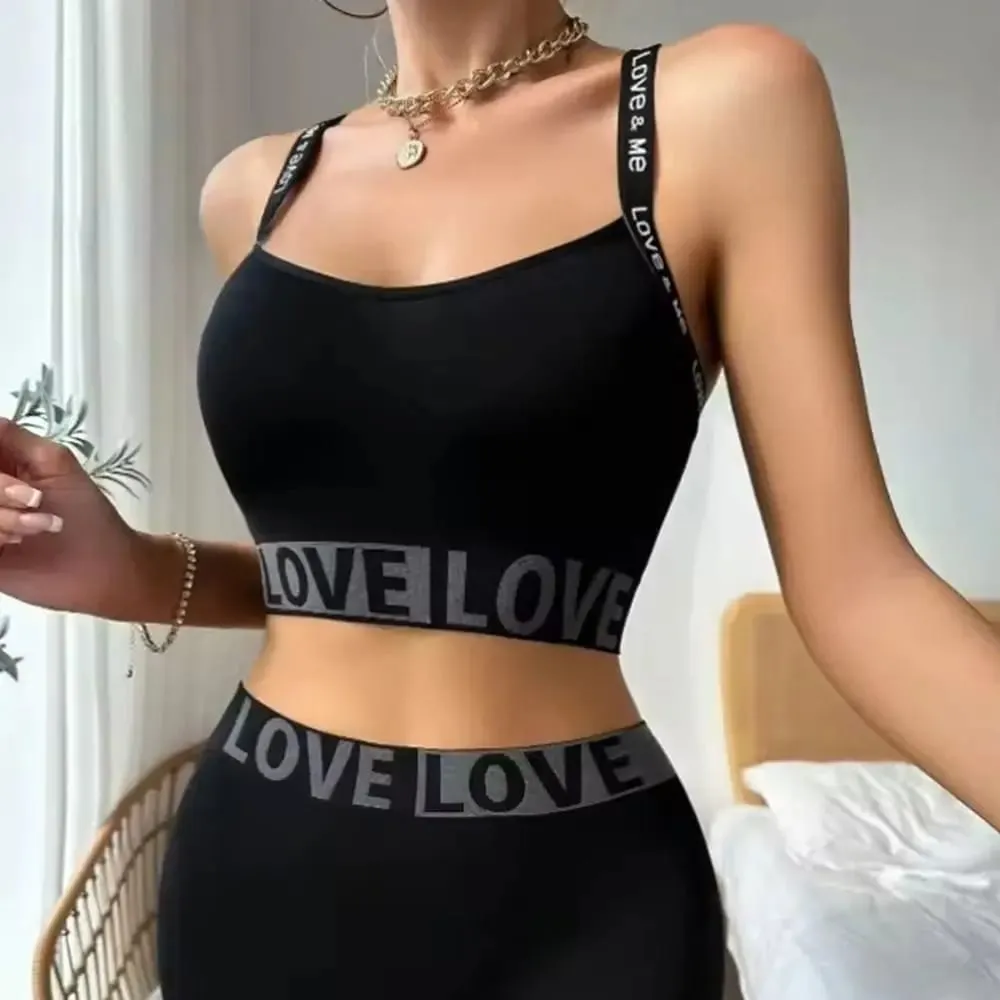 1Set Casual Letter Women Seamless Bra Set Breathable V-Neck Lingerie Set Elastic Comfortable Sport Brassiere