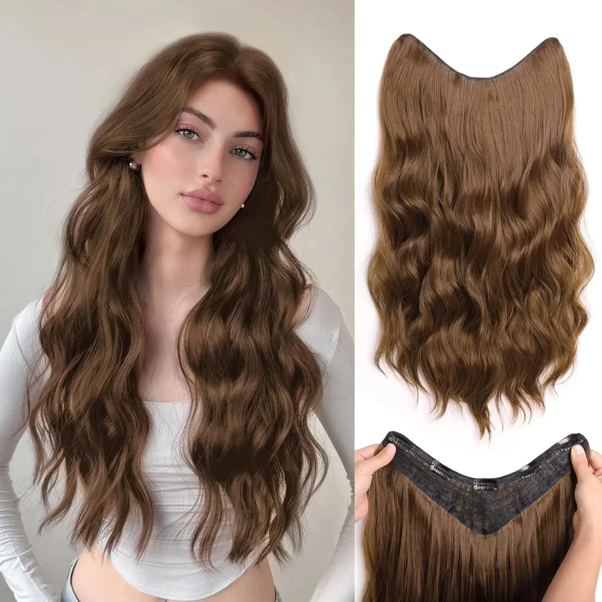 16-24 Inch U-Shape Lace 5 Clips Clip In Hair Extensions Synthetic Long Wave Curly Heat Resistant Full Shine Hair For Women