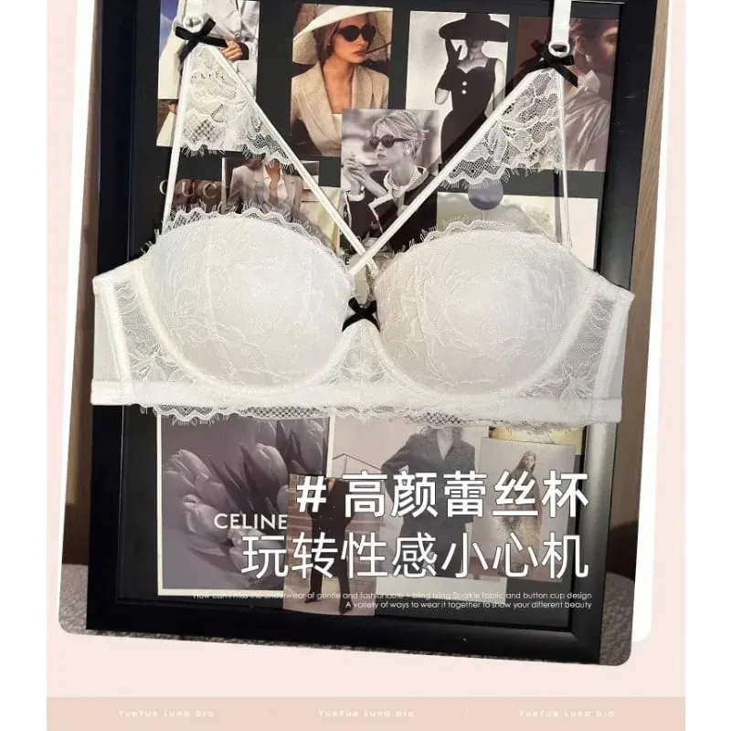 Japanese Anime Lingerie Set No Underwire - Summer Bralette Small Breasts Sexy Push Up Lace Bra Comfort Wireless Gather MOYISU