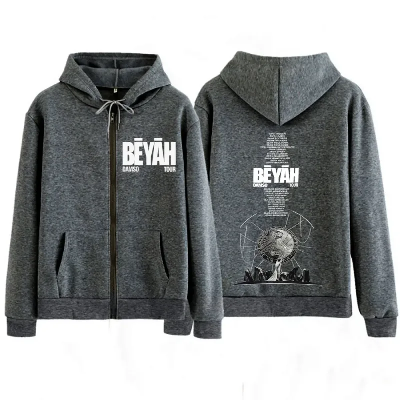 Singer Damso 2026 Tour Beyah Album Print Zip Up Hoodies Men Women Fashion Jacket Hip-Hop Gothic Punk Loose Zipper Sweatshirts