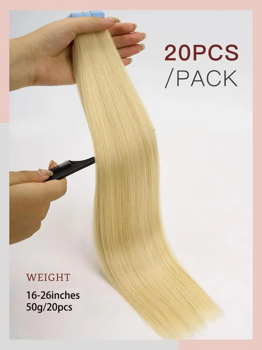 Bleach Blonde Tape in Hair Extensions Human Hair 24 Inch Skin Weft Seamless Invisible 20pcs/50g Remy Human Hair Extensions #613