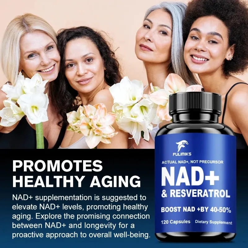 Fulimiks NAD+ Resveratrol Capsules with TMG & Vitamin B Enhance Vitality Skin Health Focus Antioxidant Immune for Adults