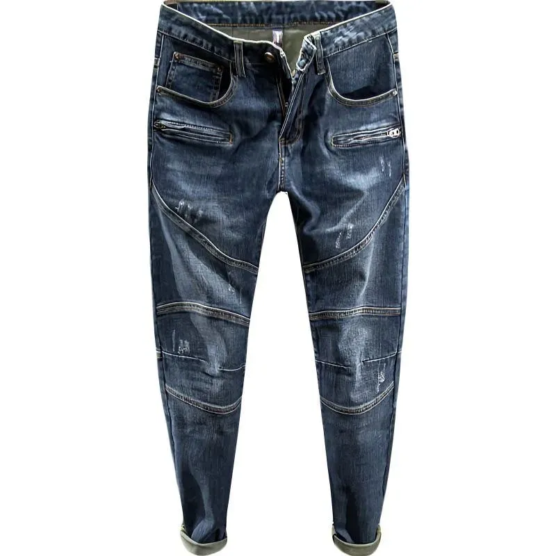 Autumn and Spring Fashion American Vintage Motorcycle Straight Leg Elastic Denim Pants for Men Casual Sports High Quality Jeans