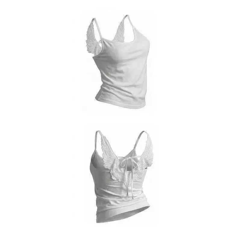 Korean Pure White Lace Vest Women Summer Tanks Bow High Waist Sexy Fashion Top Y2k American Sexy Slim Backless Short Top