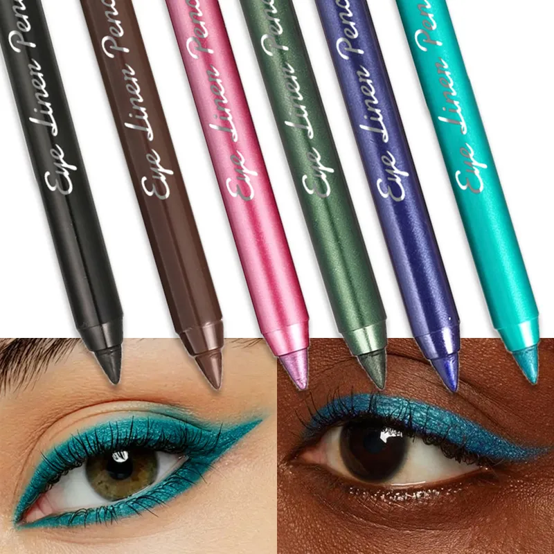 1Pc Waterproof Blue Green Eyeliner Pencil Smudge-Proof Long-Lasting Pearlescent Glitter Eye Liner High Pigmented Punk Eye Makeup