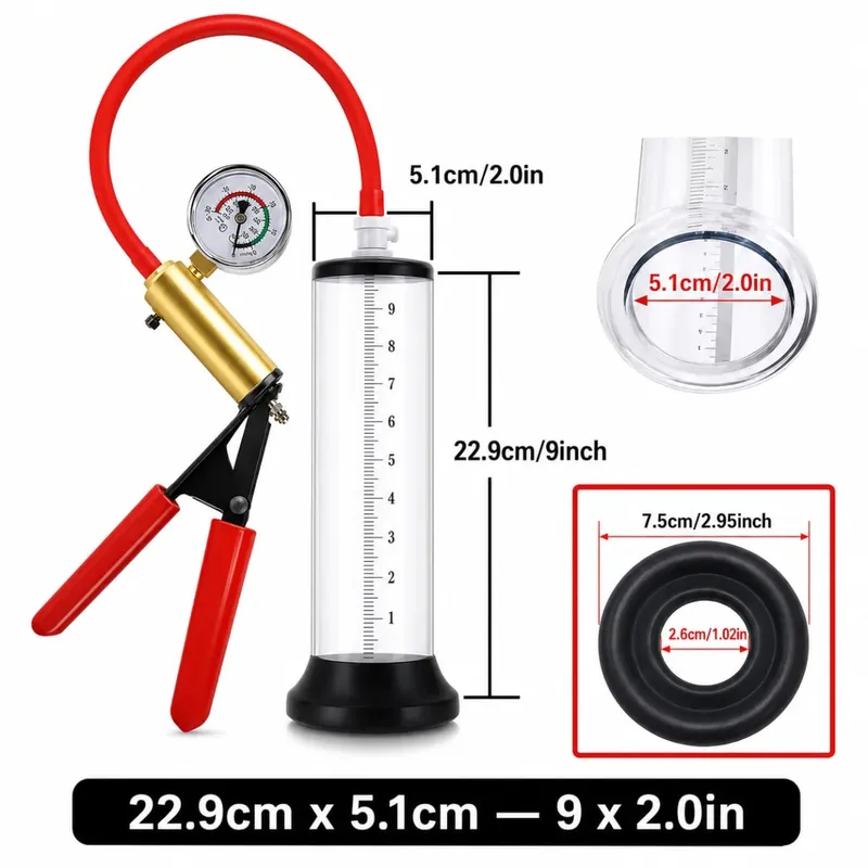 Manual Acrylic Penis Pump for Men with Pressure Gauge Clear Cylinders Vacuum Enlargement Masturbation Trainer Adult Sex Toy Set