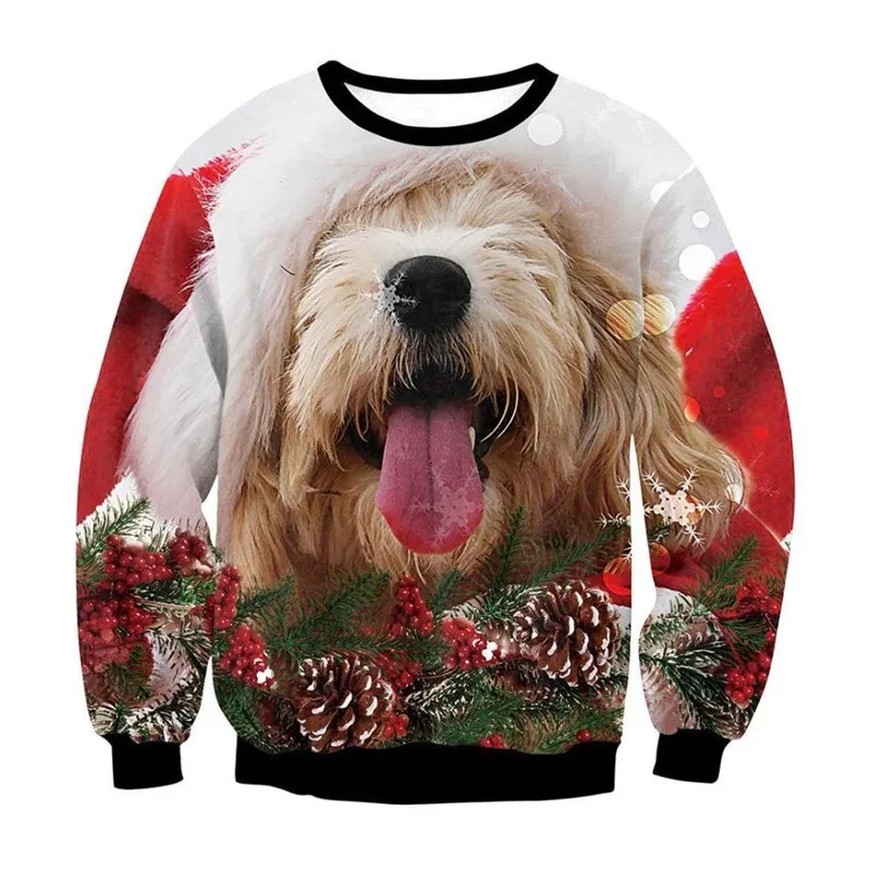 Festival Christmas Pattern Sweatshirts For Men Humping Reindeer 3D Printed Pullover Holiday Party O-Neck Hoodies Long Sleeves