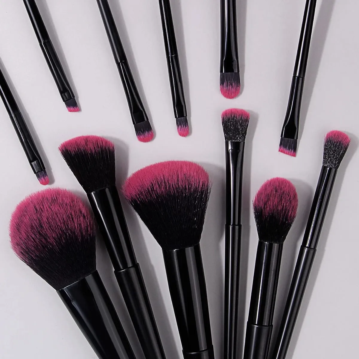 16PCS Black & Pink Makeup Brushes Set Free Shipping with Bag Puffs & Pendant