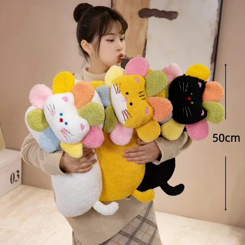 Spotted Cat Plush Pillow Flower Stuffed Cushion 50cm Adorably Soft Sofa Cushion Home Decor Toys Throw Pillow Birthday Gifts