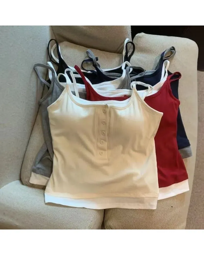 Fashion Fake Two Piece Camisole for Woman Spring Autumn Short Slim Fit Chest Pad Tank Women Korean Street Spicy Girl Clothes