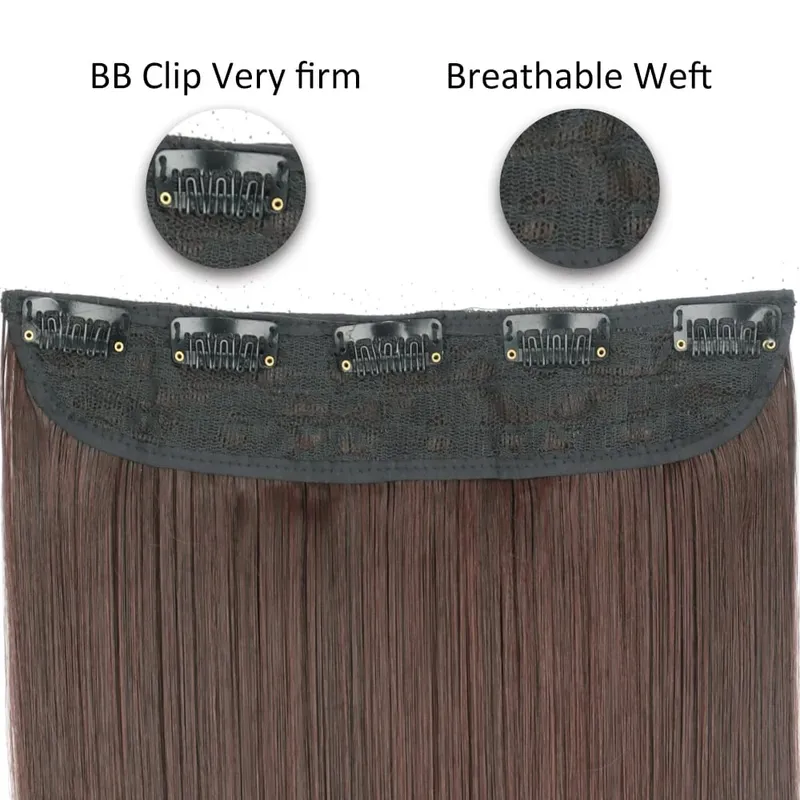Synthetische 5 Clips in Haarverlängerungen, natürliche lange gewellte Frisuren, gefälschtes Haarteil, braun, schwarz, einteilig für Frauen