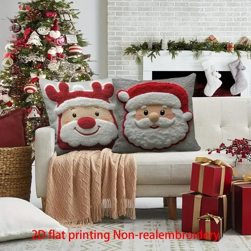 Christmas Character Cushion Cover Snowman Reindeer Digital Print on Stretch Fabric for Festive Home Decor