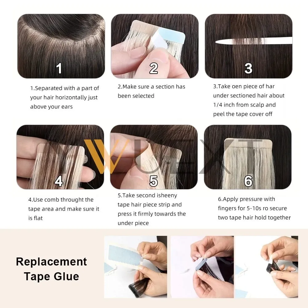 Real Human Hair Tape in Extensions 12''-20'' Natural Straight Black Seamless Tape Hair On Double Sided Tape 20pcs 50g/pack