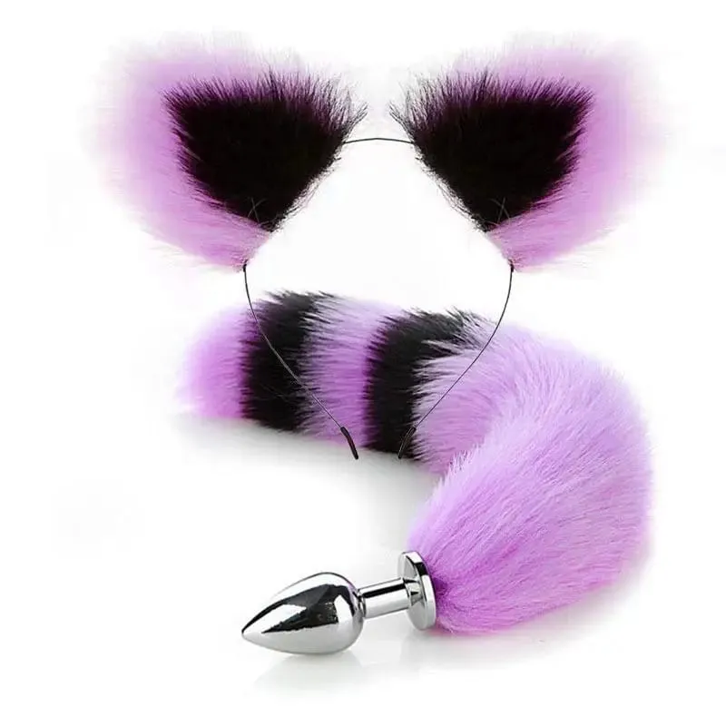 40cm Fox Tail Anal Plug Plush Cat Ears Headbands Set Butt Plug Tail Erotic Cosplay Sex Toys Women Anal Masturbation