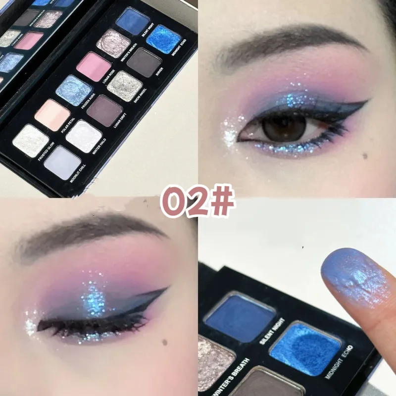 12 Colors Metallic Eyeshadow Palette Pearl Matte Sparkling Shimmer Blue Eye Shadow Highlighter Brighten Glitter Halloween Makeup