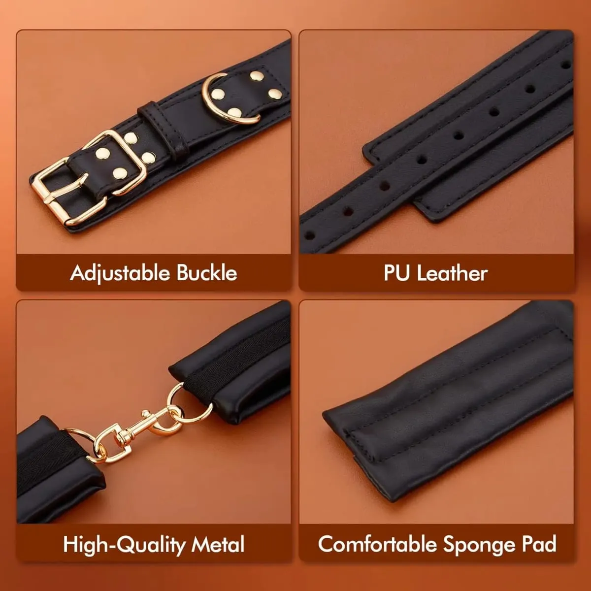 Sex Bondage BDSM Kit Mga Pagpigil mula sa Leeg hanggang sa Pulso SM Naaayos na Posas Bukong Thigh Cuff Cross Waist Strap Traction Chain Collar
