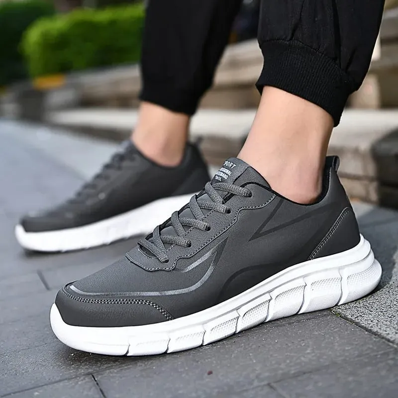 Black Running Shoes Leather Waterproof Athletic Sneakers Men Wear-resistant Men Walking Sport Shoes Comfortable Men Shoes