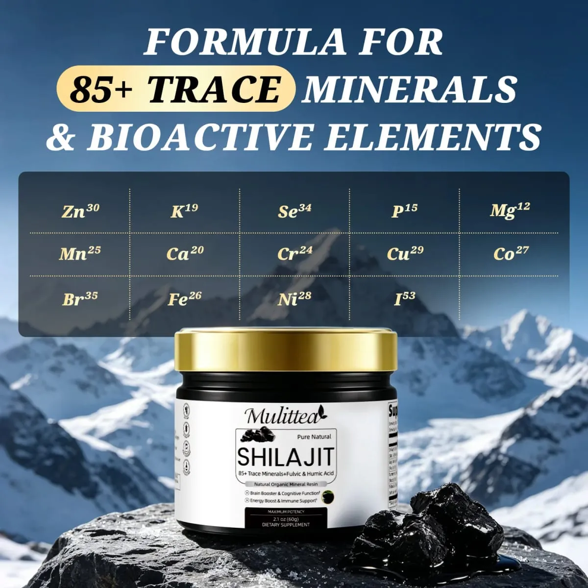 Mulittea High Purity Original Shilajit Mineral Supplement na may 85+ Trace Minerals at Fulvic Acid para sa Man Energy Stamina