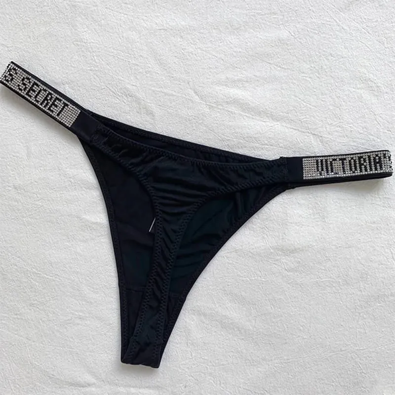 2025 New Sexy Pink Brand Lingerie Female Intimate Underwear Rise Women Panties Bra Rhinestone Letter Comfort Brief
